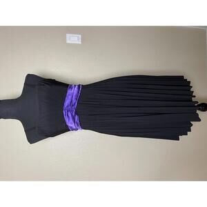 XL Black Pleated Cocktail Dress with Purple Satin Waistband Y2K